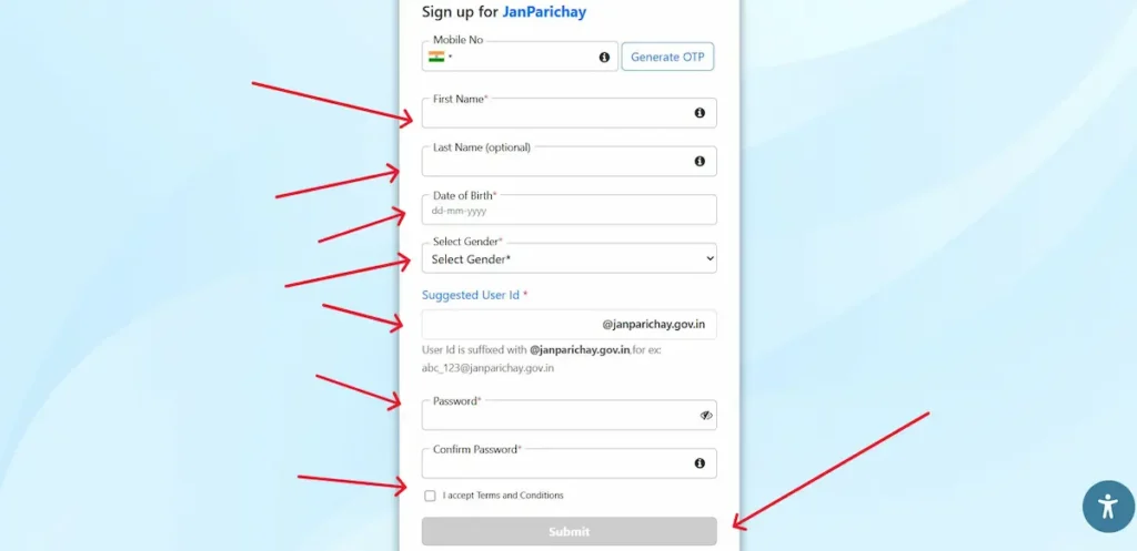 Sign UP form of MeriPehchaan